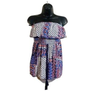Band of Gypsies Strapless Romper Womens XS Boho Festival Tassels Pockets Hippie